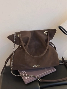 Women Frosted PU Leather Bucket Bag Metal Chain Drawstring Large Capacity Shoulder Crossbody Bag Fashion Retro Tote Bag