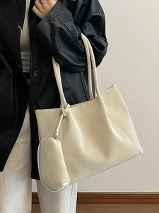 Large cream tote bag set with matching round pouch for women commute style