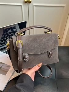 Retro coffee brown crossbody bag with matte finish and gold hardware for office use
