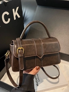 Petit Sac à Bandoulière Carré Vintage en Cuir PU de Couleur Unie pour Femmes avec Rabat et Poignée Supérieure