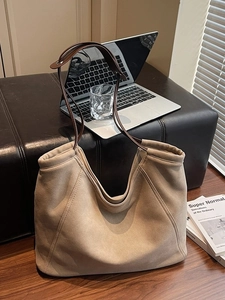 Large Capacity Suede Tote Bag Minimalist Stitching Shoulder Bag For Women Daily Commute Solid Color Hobo Handbag Fashion Casual Bag