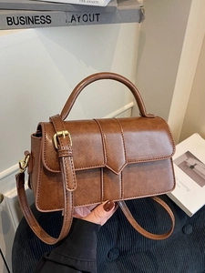 Sac à main rétro en cuir synthétique marron avec bandoulière réglable pour femmes