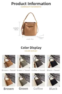 Detailed dimensions of retro bucket bag featuring 20cm length and braided handle