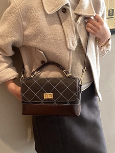Retro contrast color crossbody bag with diamond quilted flap and metal twist lock detail