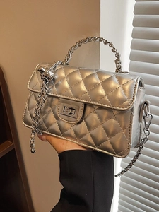 Sac à Bandoulière Chaîne Matelassé pour Femmes Mode en Cuir PU Sac à Bandoulière Avec Verrou en Métal Poignée Supérieure Tendance de Rue