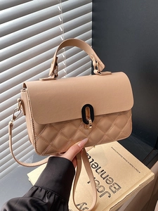 Fashion Women Quilted Shoulder Bag PU Leather Stitched Crossbody Handbag With Metal Lock For Daily Commuting Office Top Handle Bag