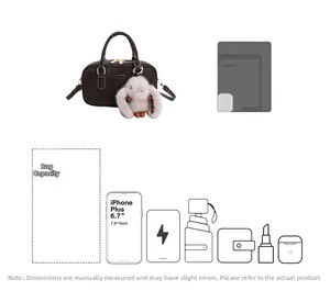 Deep brown crossbody bag capacity detail showing 6.7 inch phone and accessory fit