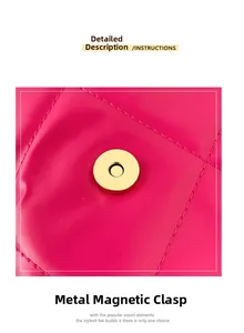 Detail of golden magnetic snap button on quilted pink leather crossbody bag