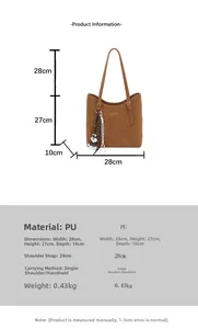 Detailed size specifications for the large brown PU tote bag with dog charm and scarf