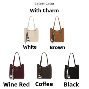 Selection of five vintage tote bags in various colors with cute dog charms and checkered ribbons