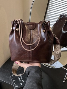 Sac Seau en Cuir PU Vintage pour Femmes Avec Bandoulière Large Géométrique Grande Capacité Sac à Main Bandoulière Quotidien