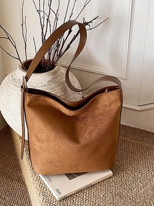 Vintage brown frosted faux suede tote bag for women with large capacity minimalist design