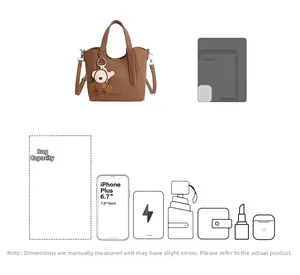 Macro view of brown bucket bag interior showing capacity for smartphone and essentials