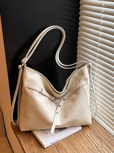 Women Large Capacity PU Leather Tote Bag Vintage Urban Simple Shoulder Bag Commuting Hobo Crossbody Bag With Stitching Detail