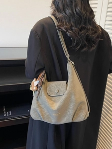 Retro grey-green oversized leather hobo bag with teddy charm for women's winter commute