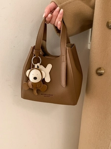 Women's Vintage Pebble Grain PU Leather Bucket Bag Stylish Handbag With Charm Crossbody Shoulder Bag For Daily Use