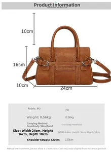 Detailed size chart of women's PU square bag with dimensions 24x16x10cm for styling