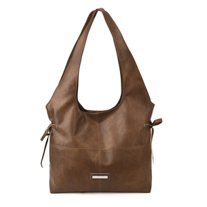 Deep brown oil wax leather tote bag with large capacity and minimalist bow detail