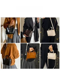 Vues multiples montrant le sac à bandoulière texture croco en quatre couleurs pour femmes