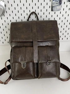 Retro PU Leather Backpack For Women Large Capacity Multi-Pocket Street Trend Fashion Travel School Bag With Metal Buckle