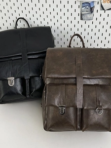 Fashionable PU leather backpack for women with flap closure and dual front pockets