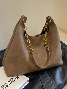 Cabas Vintage en Cuir PU à Chaîne Grande Capacité Sac à Épaule Hobo sous le Bras pour Femme Minimaliste Polyvalent Style Hiver