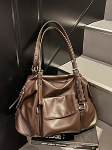 Women Retro Large Capacity PU Leather Tote Bag Street Style Adjustable Shoulder Strap Commuting Underarm Handbag With Stitching