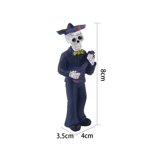 Detail of 8cm tall skeleton musician resin figurine with size markings for decor