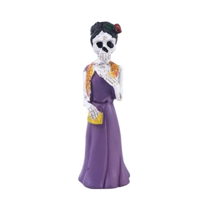 Halloween skull bride resin ornament in purple dress for Day of the Dead home decor