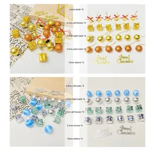 Detailed set of Christmas tree ornaments featuring blue and gold bells and festive balls
