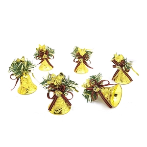 Set of 6 golden Christmas bells with angel dolls and Merry Christmas engraving