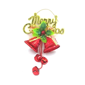 Christmas pet collar decoration with golden Merry Christmas sign and red metal bells