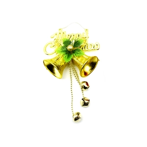 Golden Christmas bells with holly leaves and Merry Christmas sign on white background