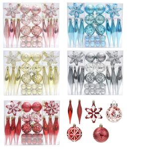 40pcs assorted Christmas ball ornaments in five colors with snowflakes and finials