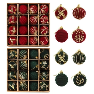Flocked Plastic Painted Christmas Ball Ornaments Snowflake Wave Pattern Hanging Decorations For Holiday Party Tree Decor