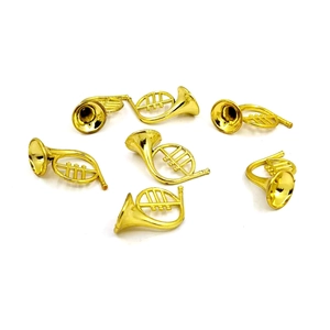Set of 6 gold trumpet miniature ornaments for Christmas tree and DIY crafts decorations