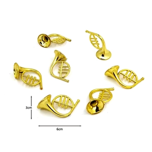 Miniature gold plated French horn ornament with 6cm width for festive DIY crafts