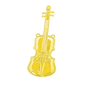 Golden violin-shaped Christmas wreath ornament with dual hanging rings for festive decor