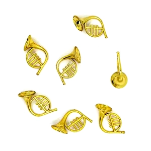 Set of 7 gold french horn miniature ornaments for Christmas wreath and tree decoration