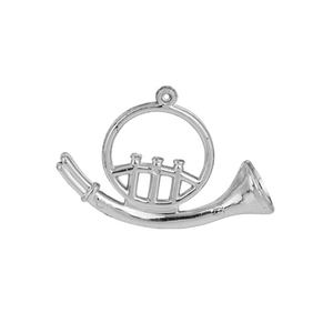 Polished silver musical instrument horn pendant detail for DIY Christmas jewelry crafts