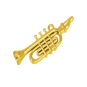 Close-up of golden musical instrument trumpet charm for Christmas wreath decoration