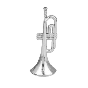 Miniature silver trumpet ornament for Christmas wreath decoration with metallic finish