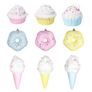 Lot de 9 décorations de Noël pailletées en forme de donuts et de cupcakes variés