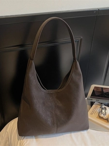 Large capacity dark brown hobo shoulder bag with matte leather finish and vintage design