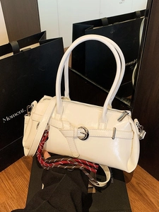 Women Retro PU Pillow Bag Fashion Belt Decoration Shoulder Bag Crossbody Baguette Handbag With Pendant 2025 New Style