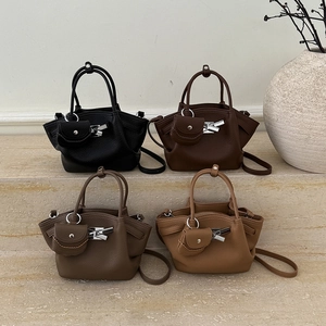 Litchi pattern leather tote bags in four colors with silver bow and mini charm