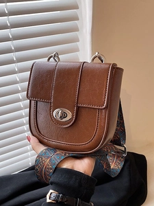 Women Retro PU Leather Saddle Crossbody Bag With Bohemian Wide Strap Geometric Pattern Small Square Shoulder Bag For Women