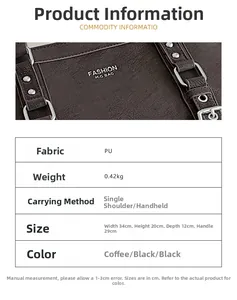 Tabella dimensioni borsa PU 34x20x12cm con dettagli su logo e componenti metalliche