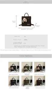 Detailed size chart and multi-color options for the large PU leather backpack
