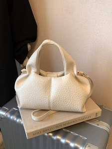 Sac Nuage Minimaliste Femmes Sac Dumpling Plissé Motif Litchi Cuir PU Sac à Main Couleur Unie Bandoulière